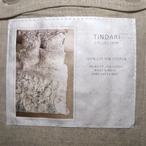 NIP Anthropologie Tindari Shams Cotton Ivory + Gray Scalloped Trim Hand Screened - Picture 7 of 9